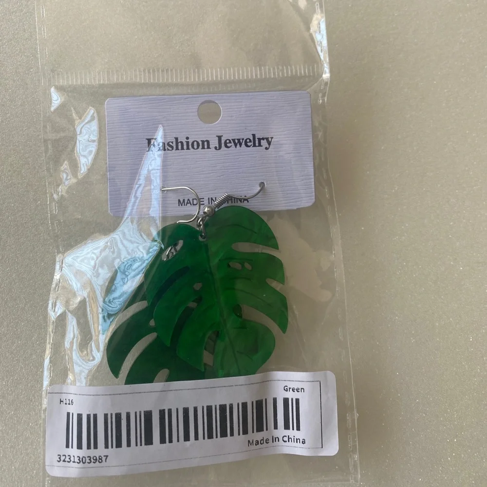 Acrylic Large Leaf Earrings‎ Faux Fashion Jewelry